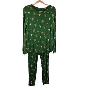 Kyte Baby Womens Large Pajama Set Green Mistletoe Dove Bamboo Rayon Long Sleeve